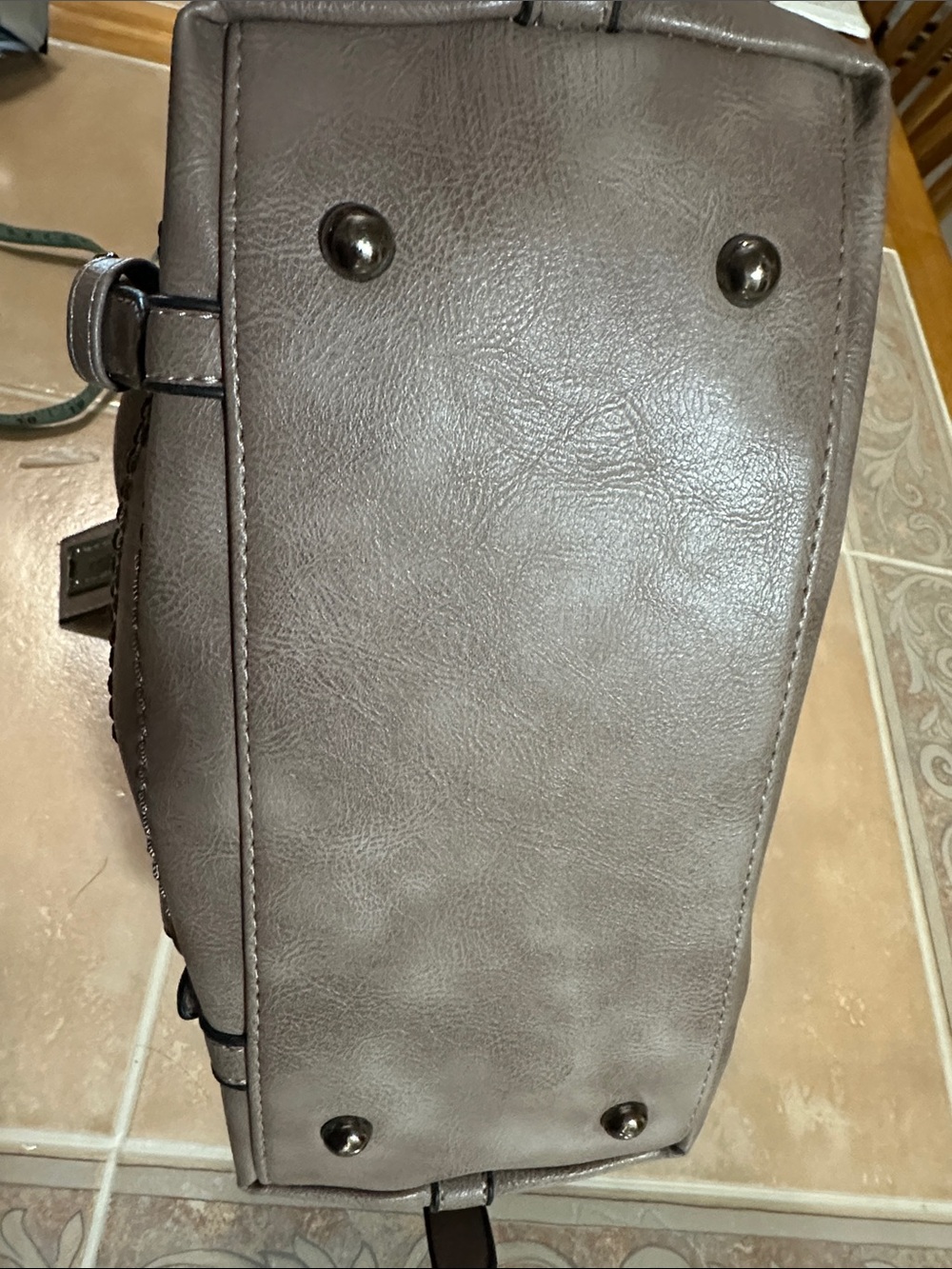 Taupe Structured Boston Satchel Handbag with Detachable Strap - Picture 13 of 14